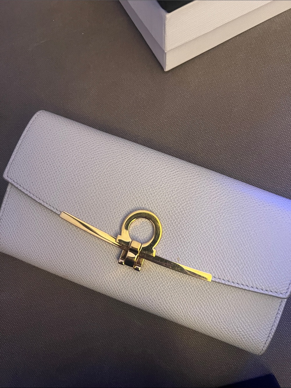 Salvatore Ferragamo White Leather Continental Wallet with Gold Gancini